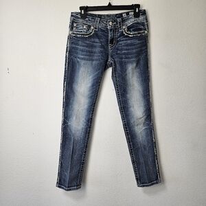MISS ME embroidered embellished pockets low rise jeans Size 28 Cuffed Skinny